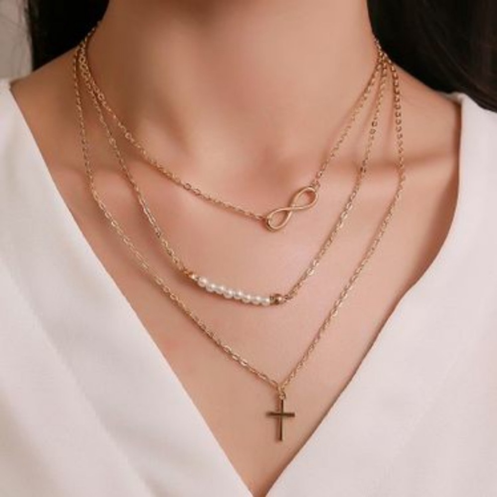 Multilayer Infinity Cross Necklace - Picture 2 of 4
